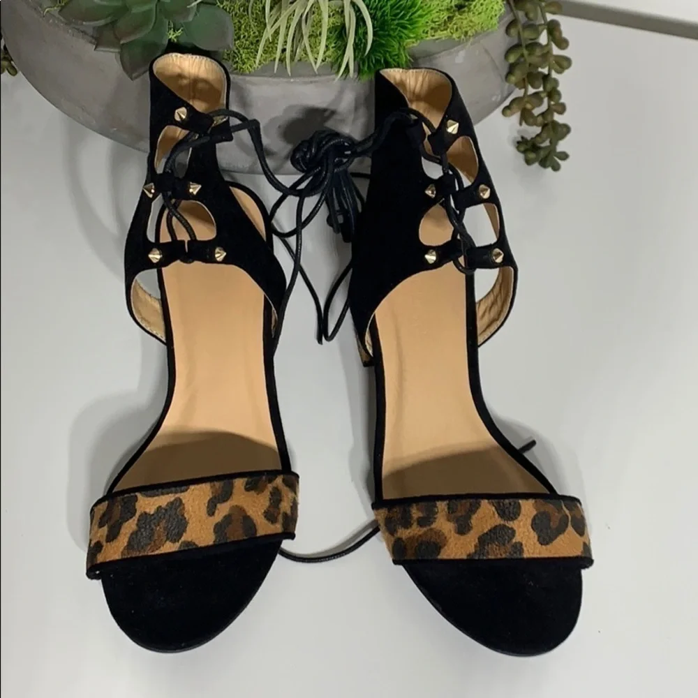 Wild Diva Lounge Leopard strappy open toe block heel shoes women’s  size 7 new